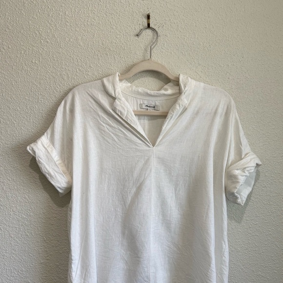 Madewell XS Linen-Blend Hayden Popover Top in White Coastal Boho Lagenlook Beach - Picture 2 of 10